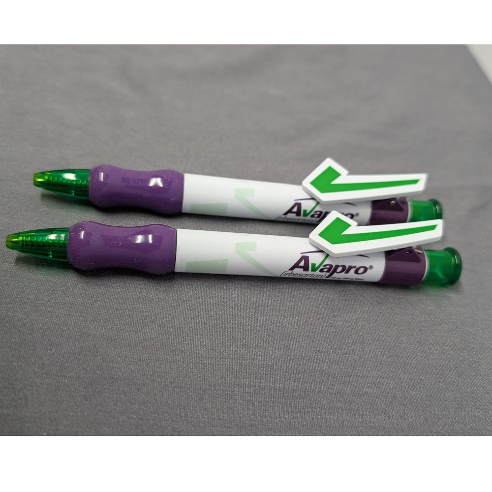 Avapro Avalide Pharmaceutical Promo Pens Set of 2 Purple Green Medical Swag